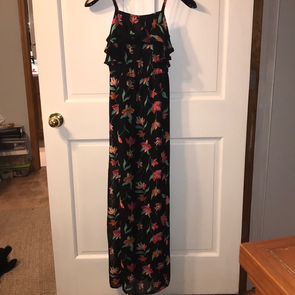 A long black floral dress